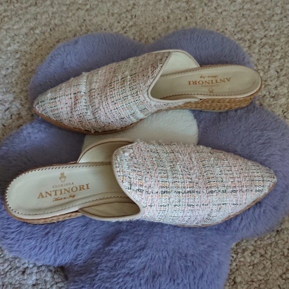 CLORINDA ANTINORI The Luna Gaelle Rosa pink and cream tweed mules size 8 - Picture 12 of 16